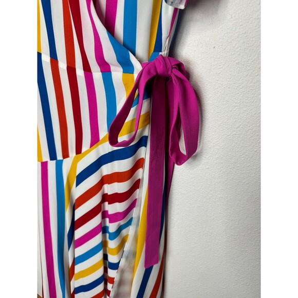Color Me Courtney Size XS Taira Wrap Dress Rainbow Stripe V-Neck Flutter Sleeve - Picture 6 of 14